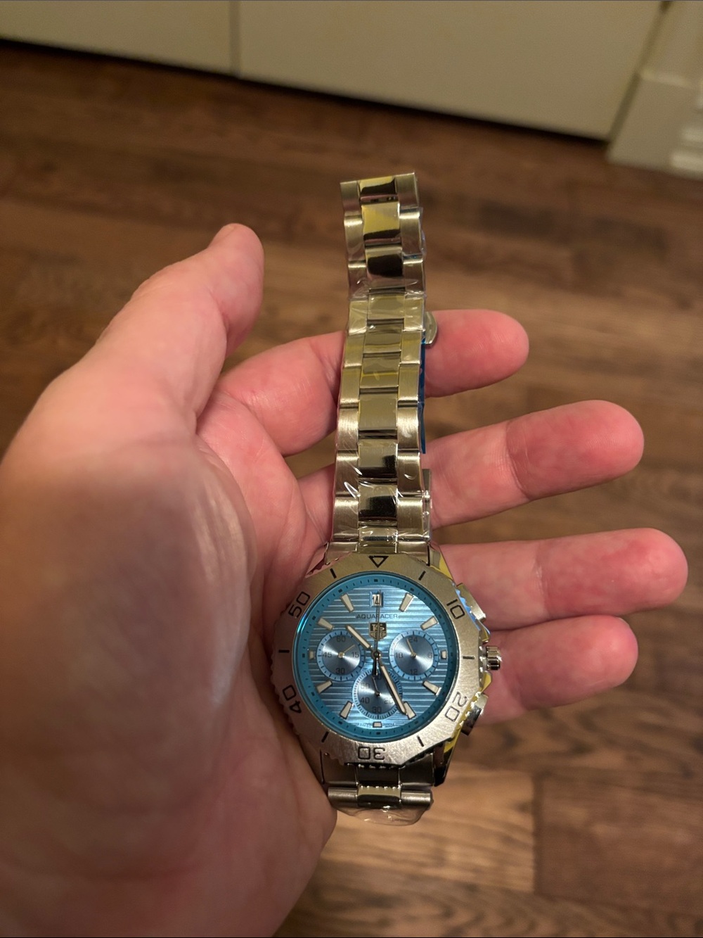 Stainless Steel Chronograph Watch with Blue Dial